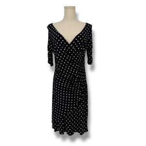 1990s Vintage Joseph Ribkoff Polka Dot Cutout Casual Jersey Dress 10 Pinup